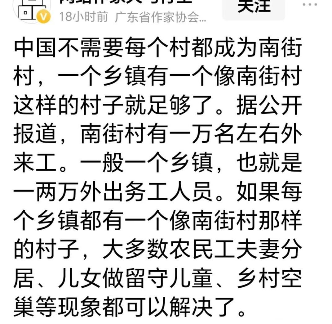 这人虽然是个作家，但是一个书呆子，或者是教条主义者。
他说：“每个乡镇有一个像南