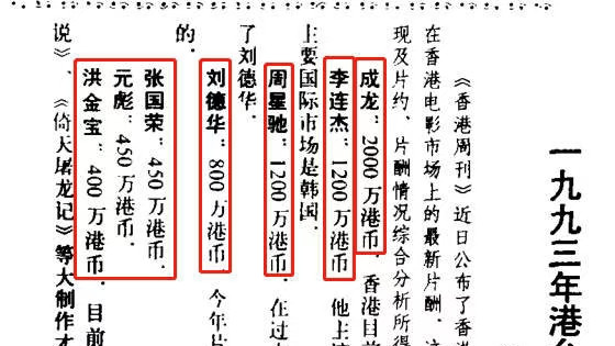 90年代港星片酬，最红的张国荣怎么不及成龙、李连杰、刘德华和周星驰？
