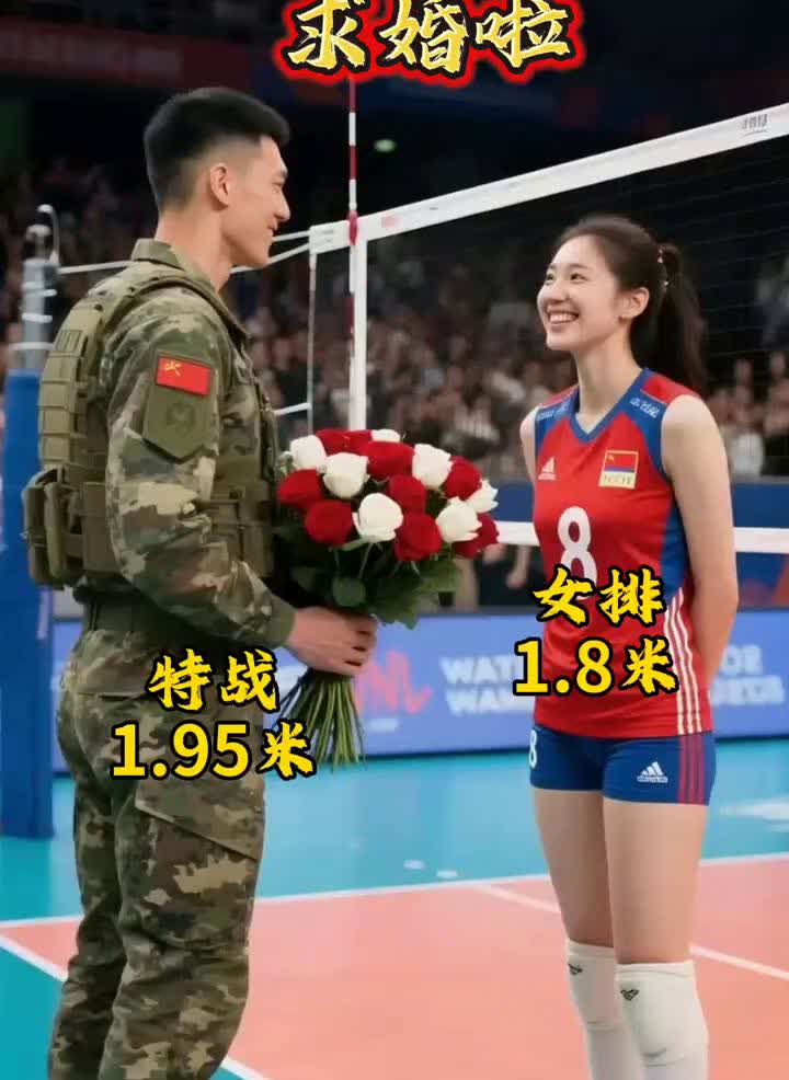 求婚啦！女排1.8米，特战1.95米。