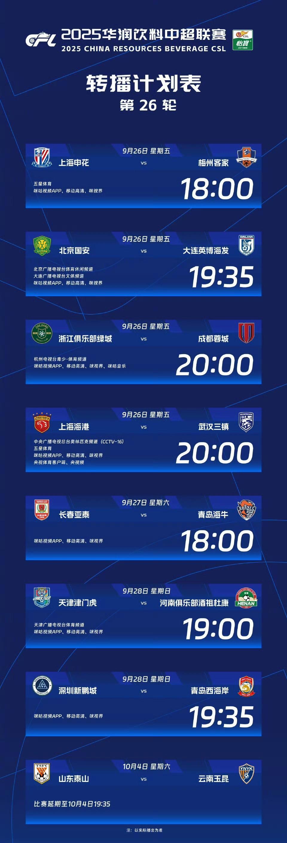 中超三强争霸隔空上演，保级迎来6分大战。
中超第26轮今晚开战，参加亚冠的四支球