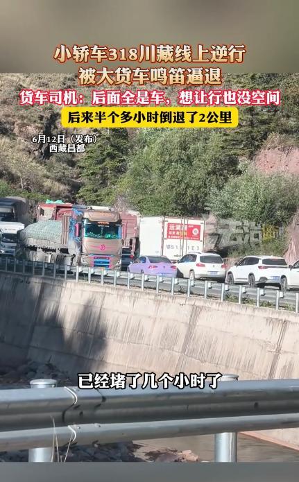 “自作孽不可活！”近日，一辆小轿车在川藏线上因逆行，引发了拥堵，最终被迎面而来的