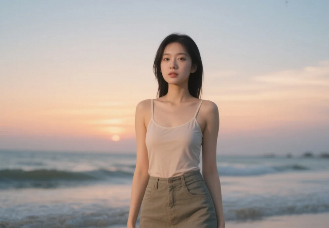 当她走进落日的光晕里，仿佛时间都静止了