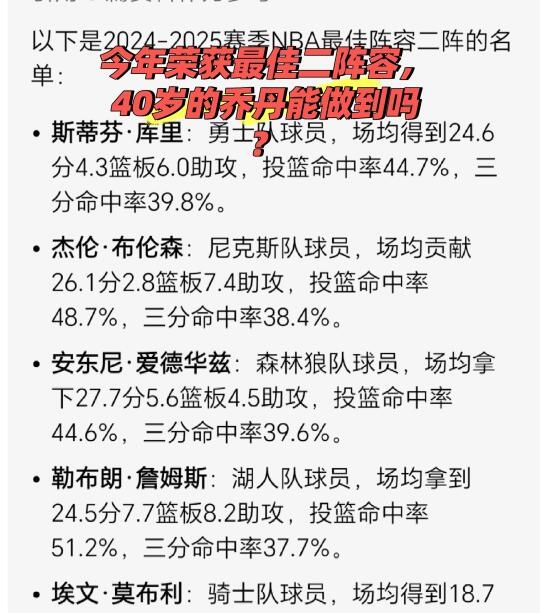 今年荣获最佳二阵容，40岁的乔丹能做到吗？