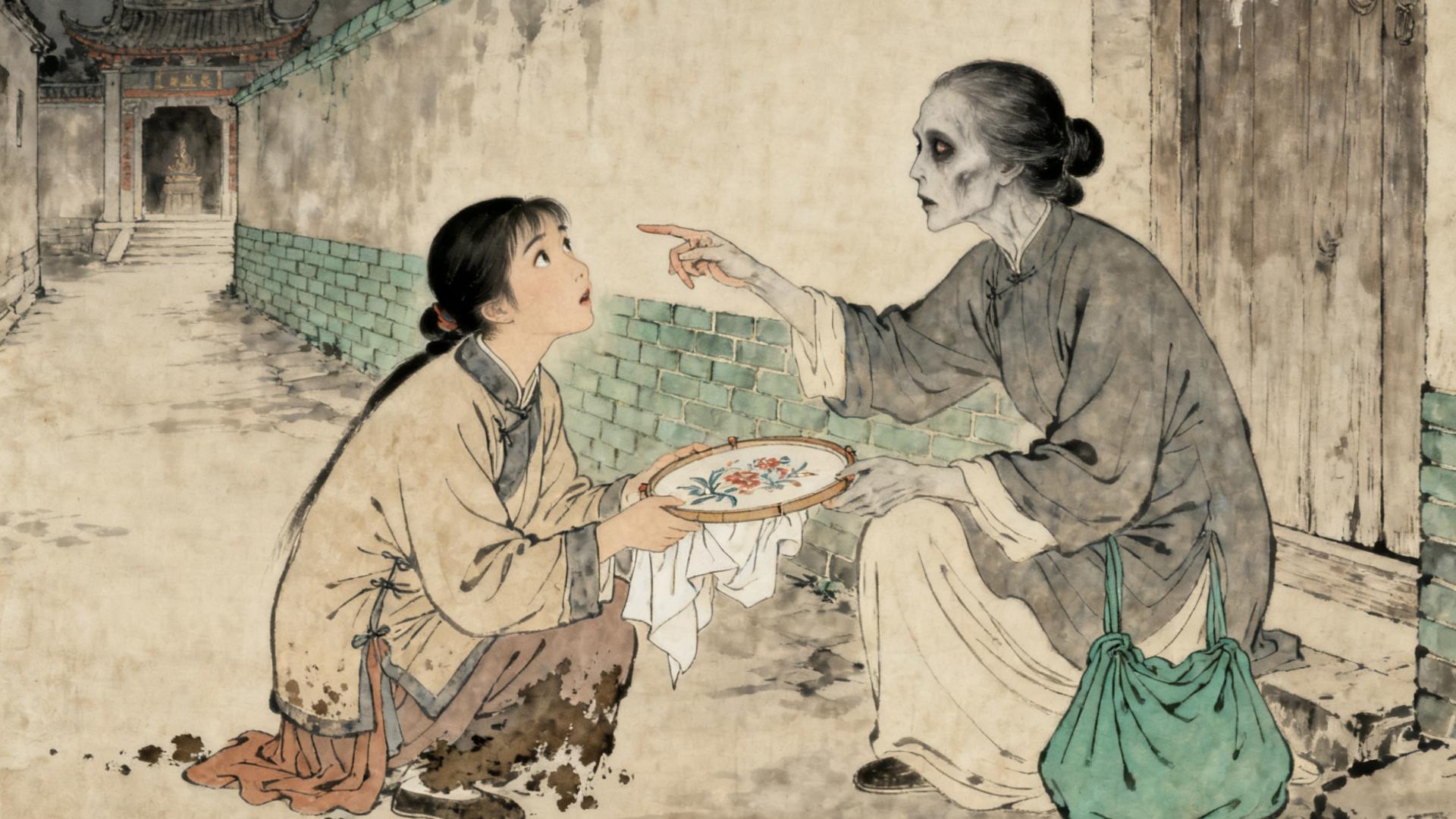 民间故事：绣娘夜缝寿衣，门外断指妇哭到鸡叫，一帕揭出十年粮荒血案