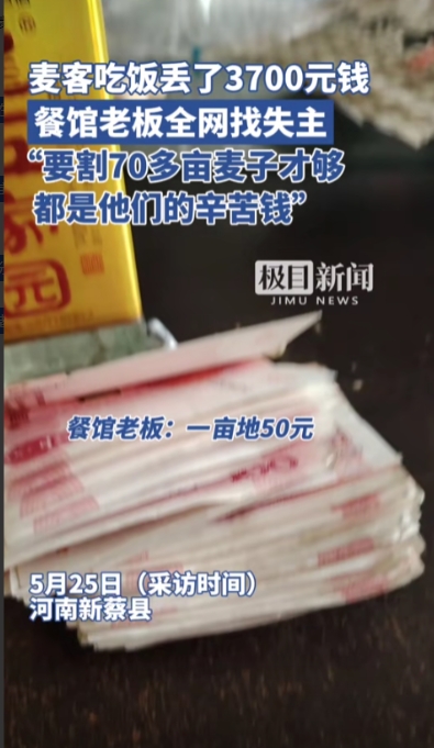 河南新蔡，4名麦客顶着烈日收割了70多亩麦子，挣了3700元，不料在吃午饭的时候