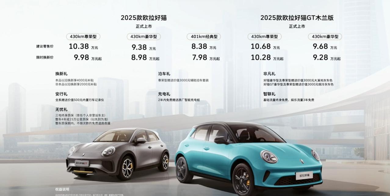 2025款欧拉好猫上市了，限时换新价7.98万-9.98万元，2025款欧拉好猫