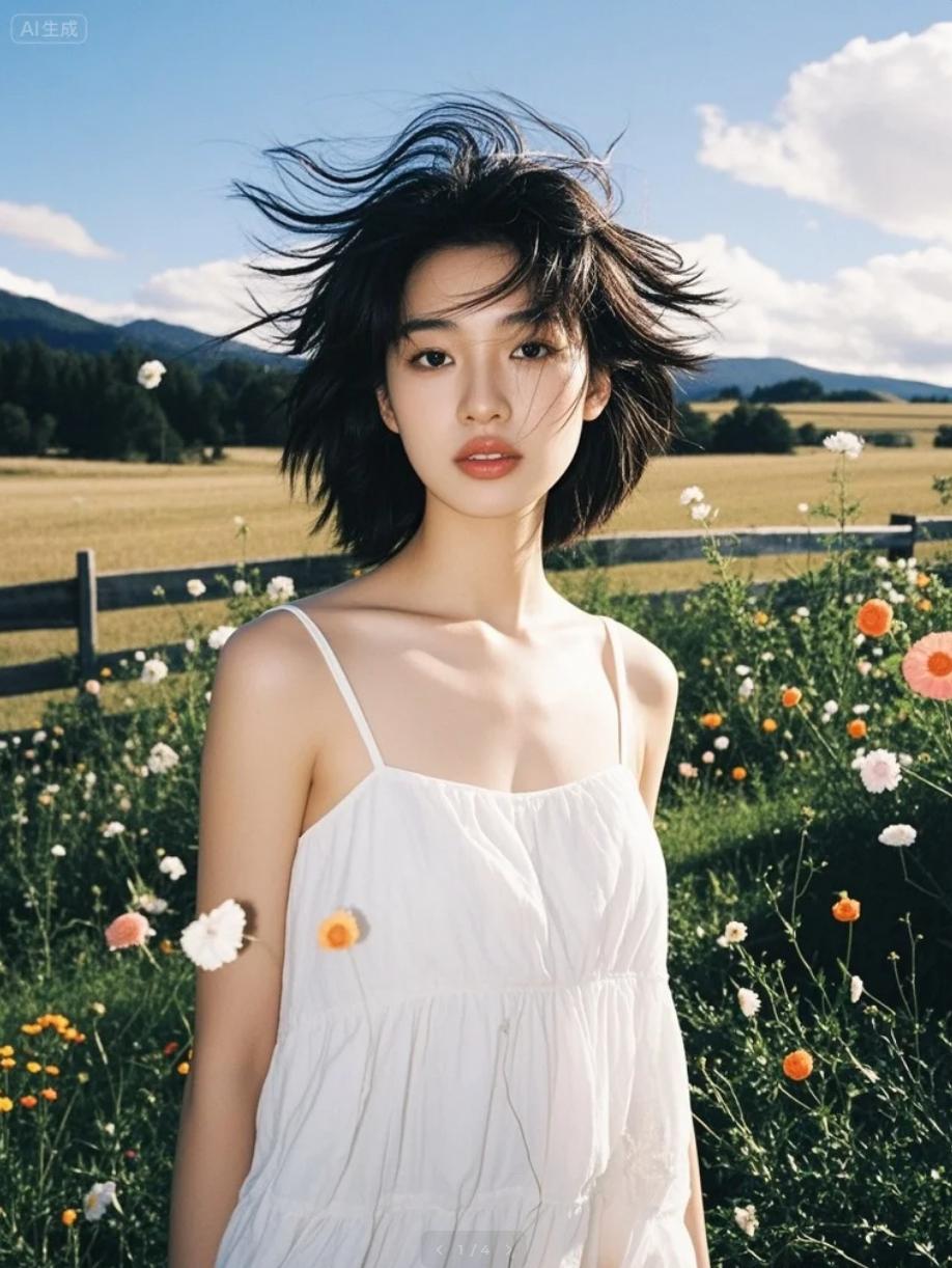 她轻轻摘下一朵蒲公英，吹散一季祈愿