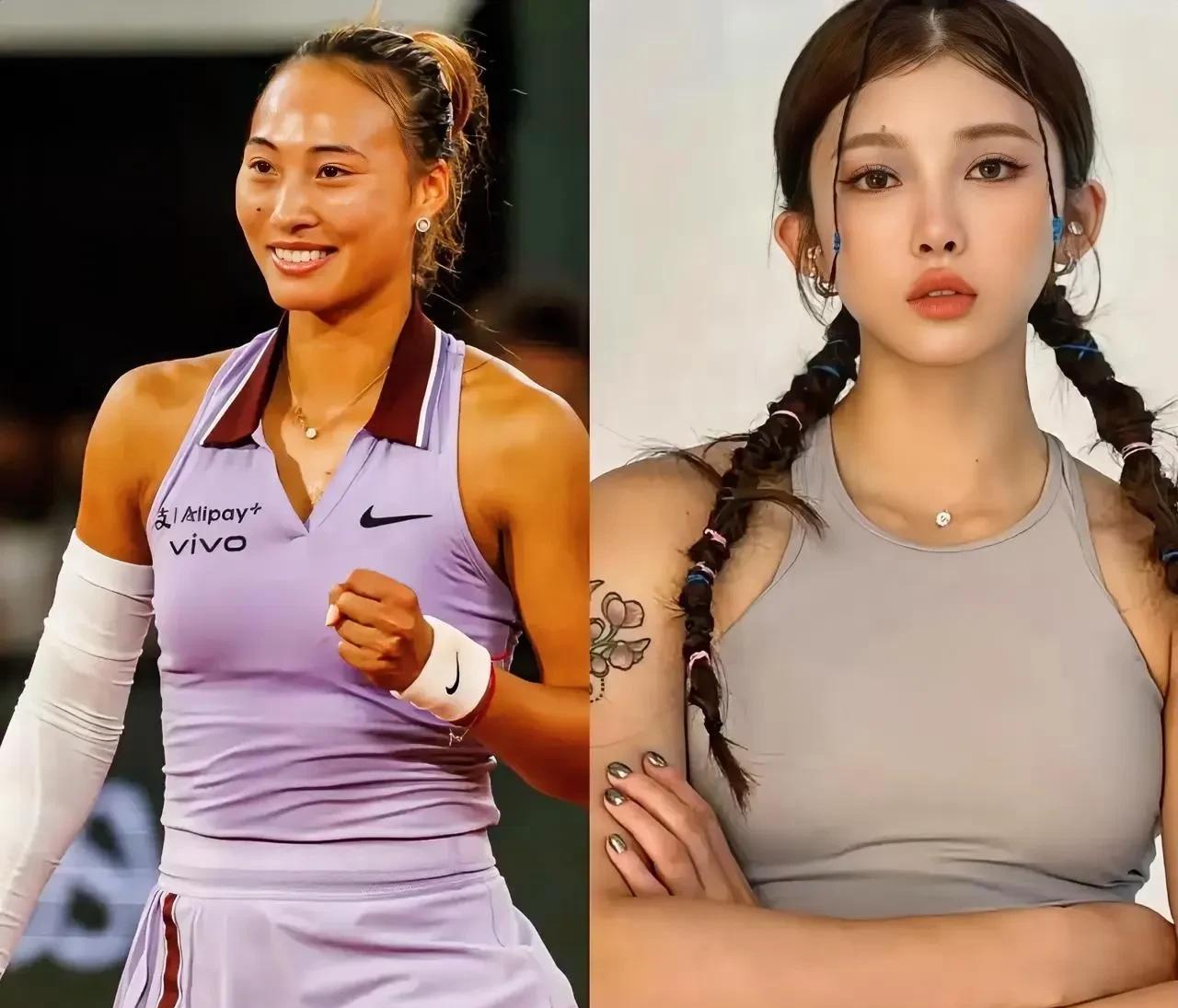 这几天上热搜的两位女运动员，
左边郑钦文，右边吴艳妮，
两人风格虽然不一样，但有