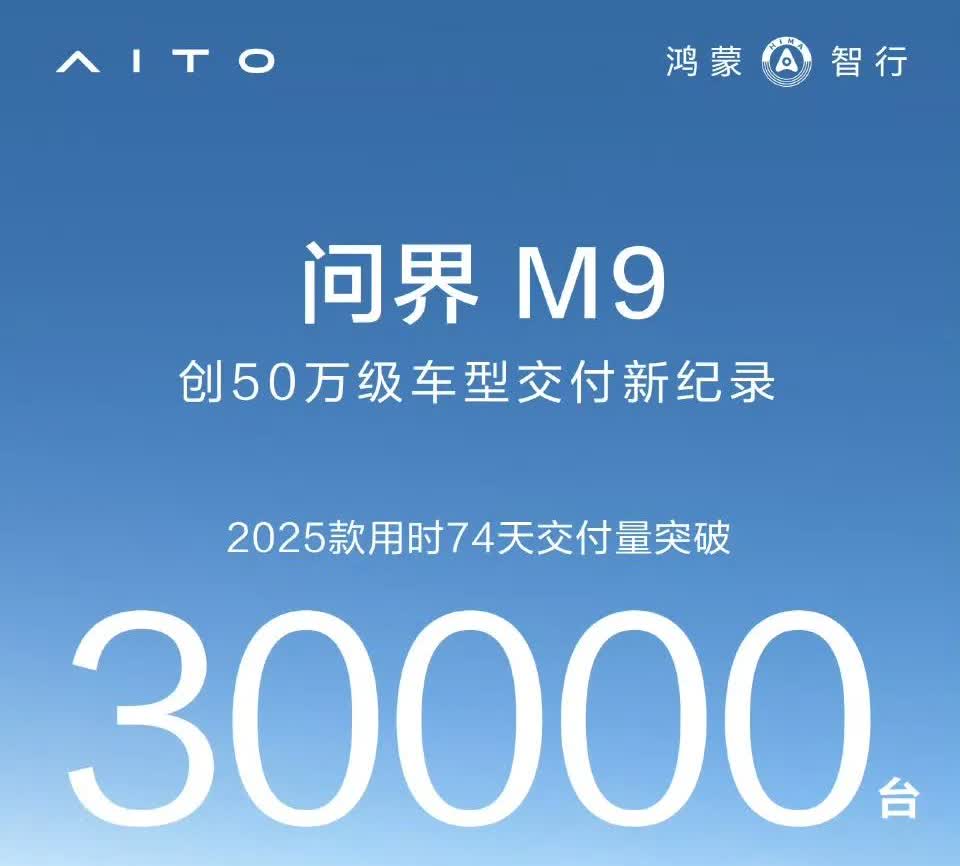 开始批量交付之后，5万台不就轻轻松松的么。
问界M8、问界M9 25款，已经累