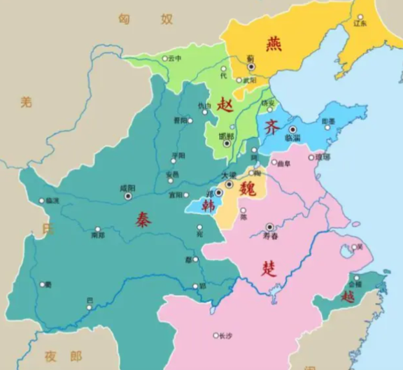 公元前238年的战国形势：
韩国行将就木，只剩下一点点土地，距离灭亡已成时间问题