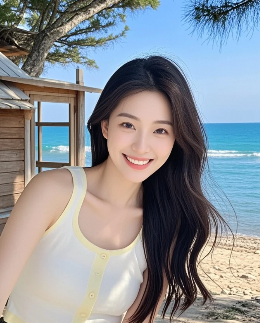 阳光吻过发梢，我在海边等一句“你真美”~