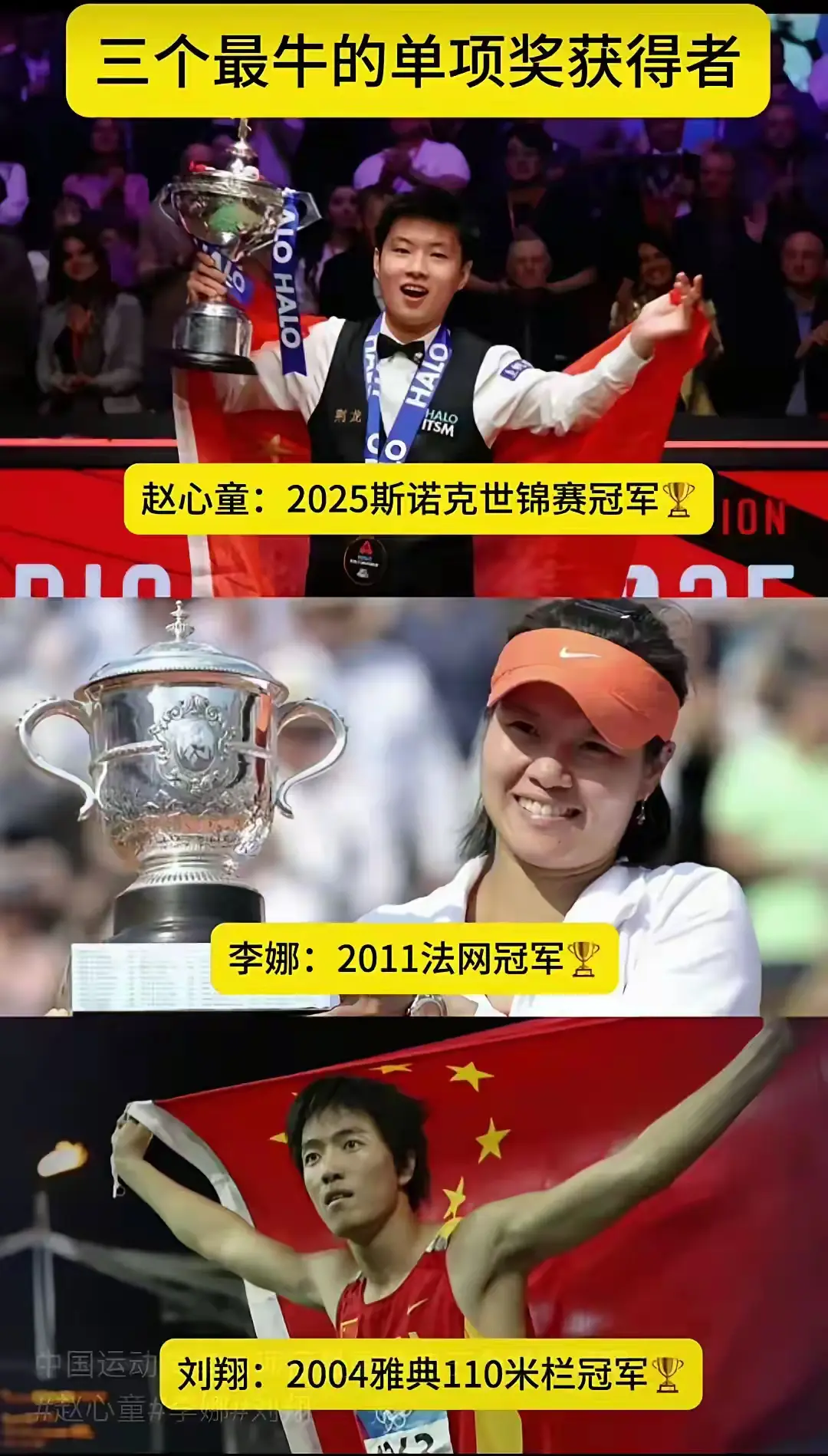中国运动员单人项目，最重要的三个世界冠军🏆