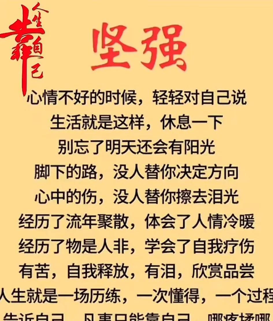 心怀坚毅，勇往直前。磨难是人生的试金石，逆境中才能见真章。
不将就、不强求、不媚