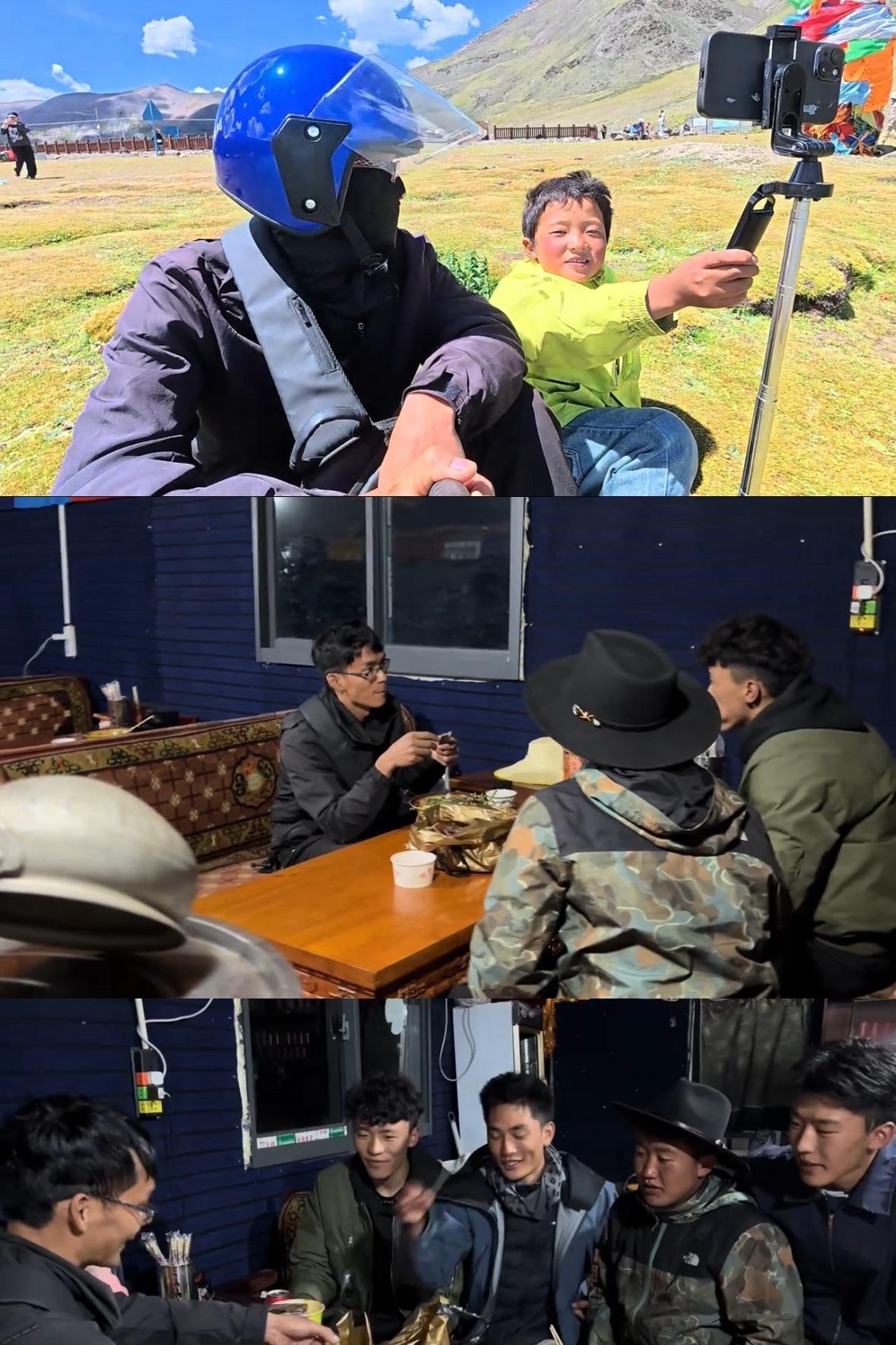 唐尚珺进藏第五天在萨普雪山附近歇脚，唐尚珺受到当地人的款待免费吃牛肉干喝酥油茶。