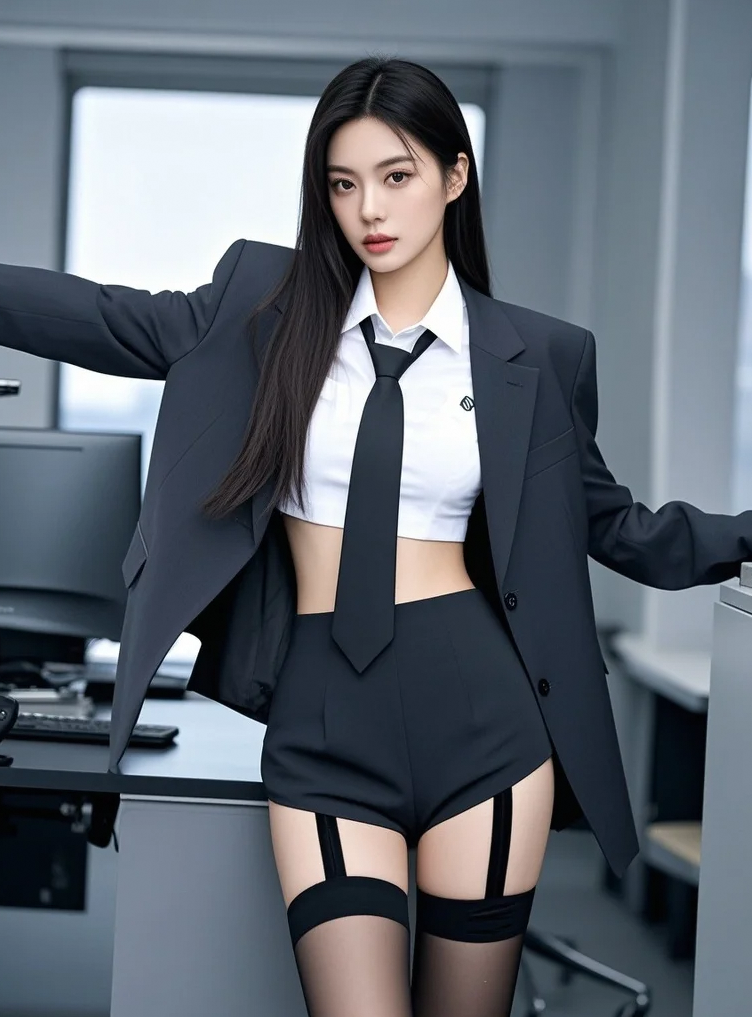她坐在办公桌前，美得让人移不开眼