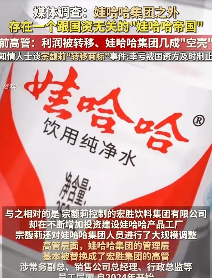 因为娃哈哈集团第一大股东是国企，
而宏胜饮料集团则完全是宗家所有。