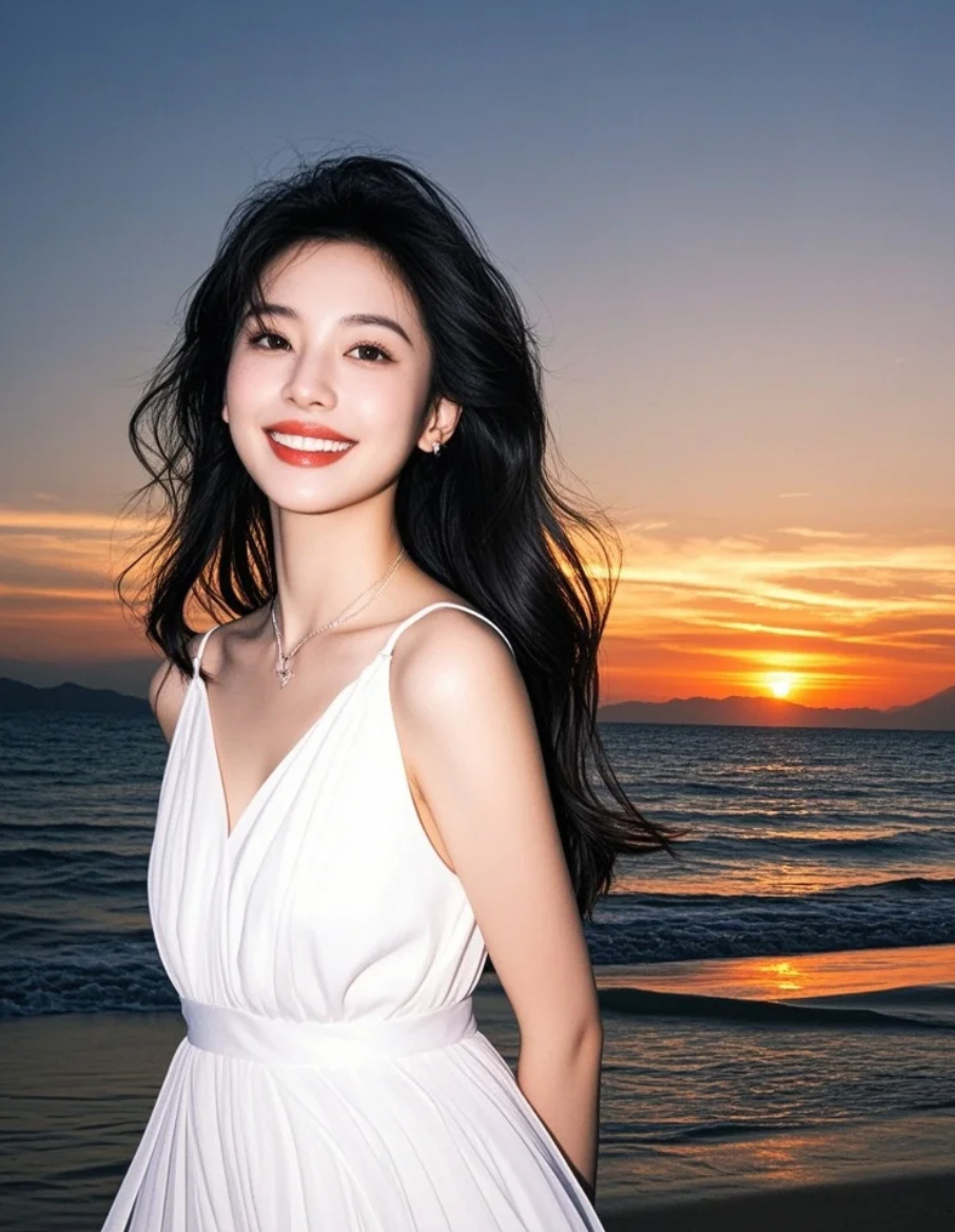 夕阳熔金，裙摆盛满整片海的温柔