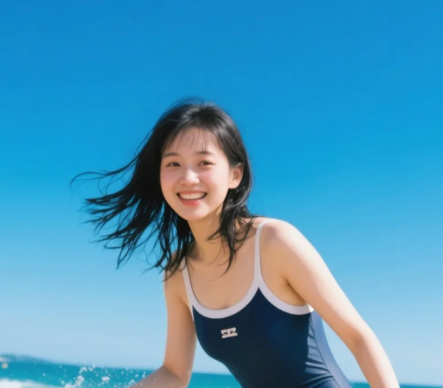 连体剪影在浪尖起舞，复刻经典泳装广告画面
