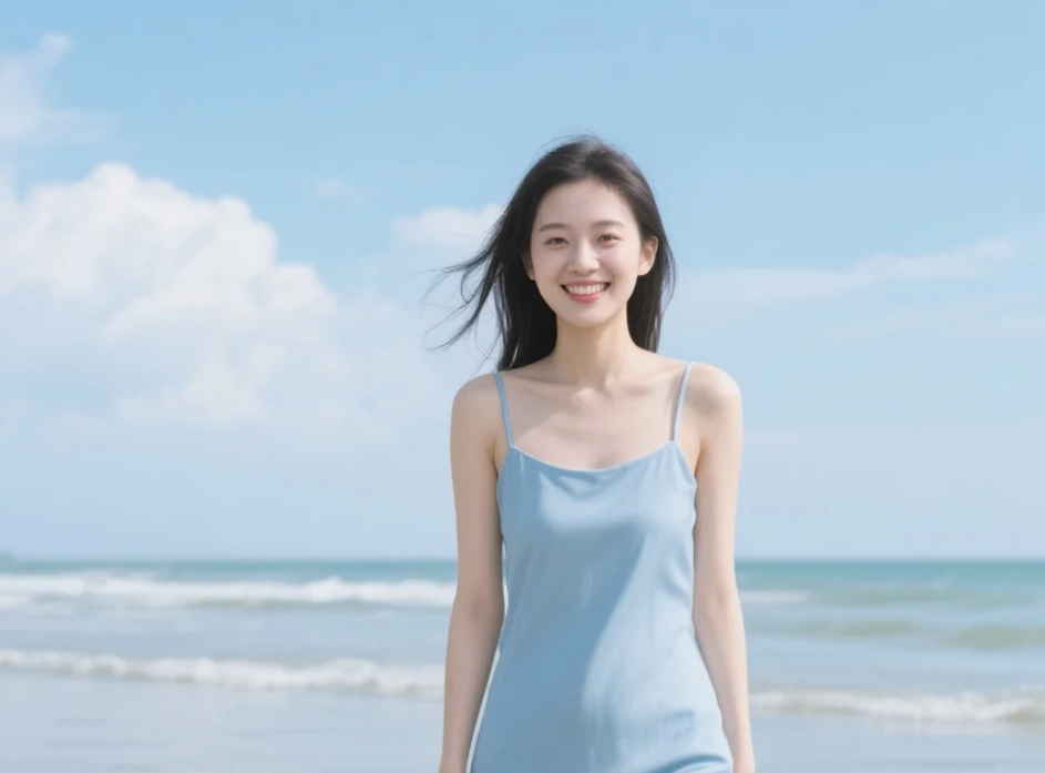 海风吹起了我的裙摆，那一刻我觉得自己是世界上最幸运的女孩。