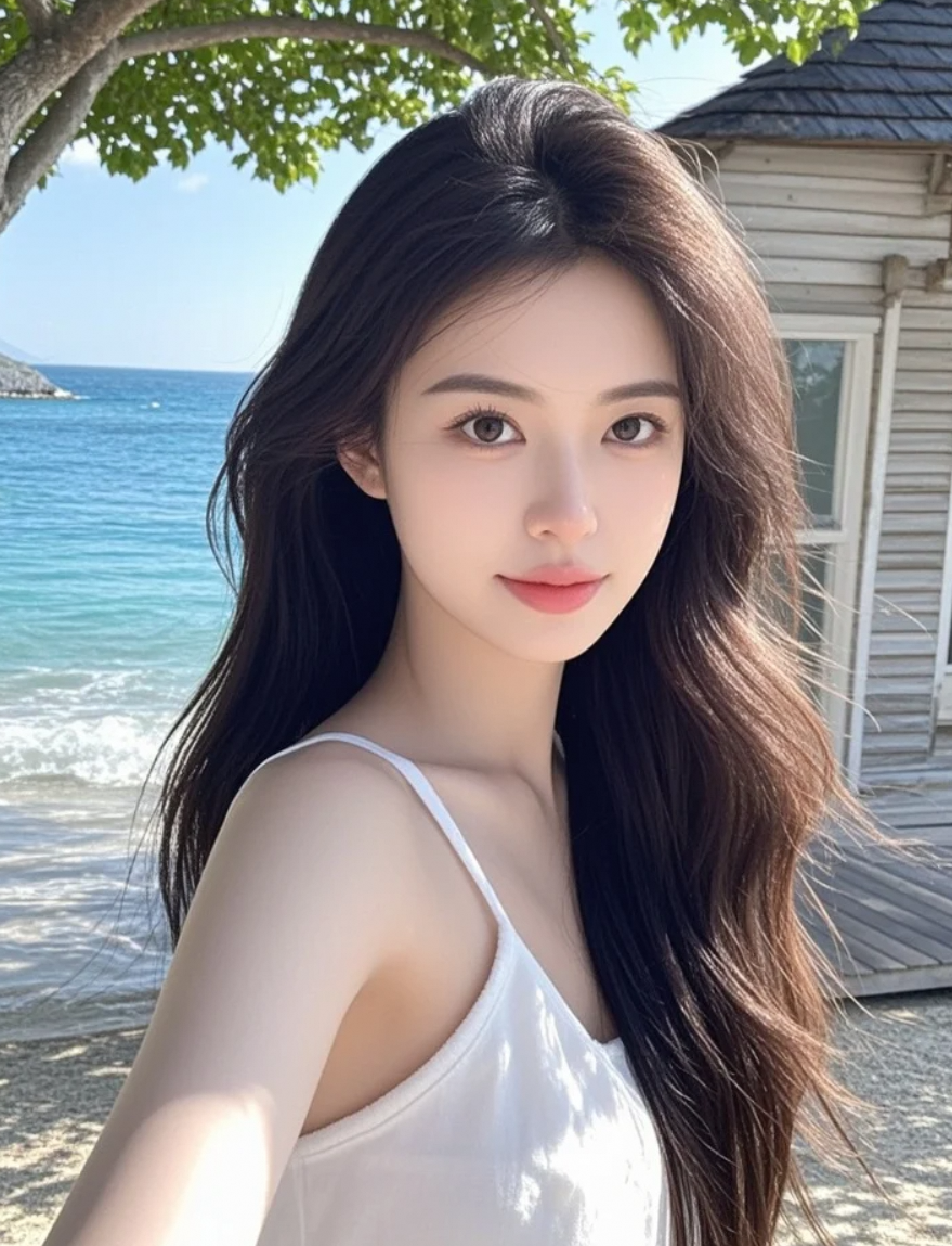 脚踩细沙，镜头对准我，这海景配得上我的笑吗？