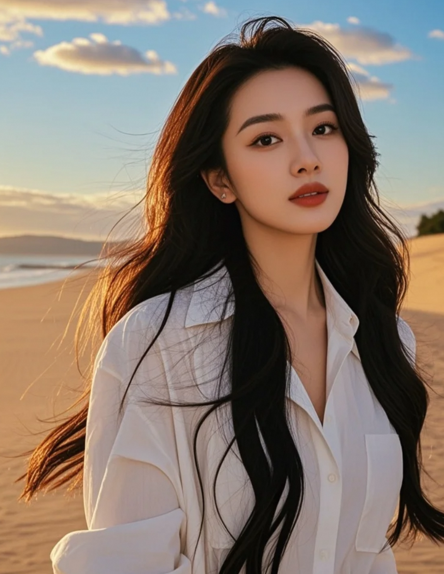 发丝在海风中自由奔放，如同她不羁的灵魂