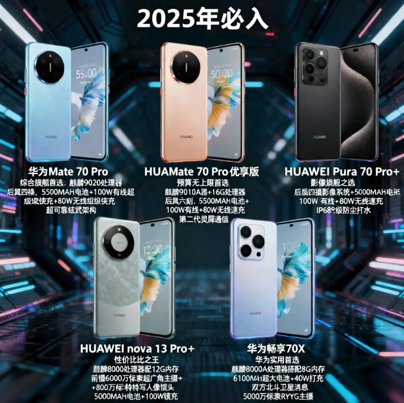 2025年必入5款华为手机，闭眼选不踩坑！

1. 华为Mate 70 Pro，