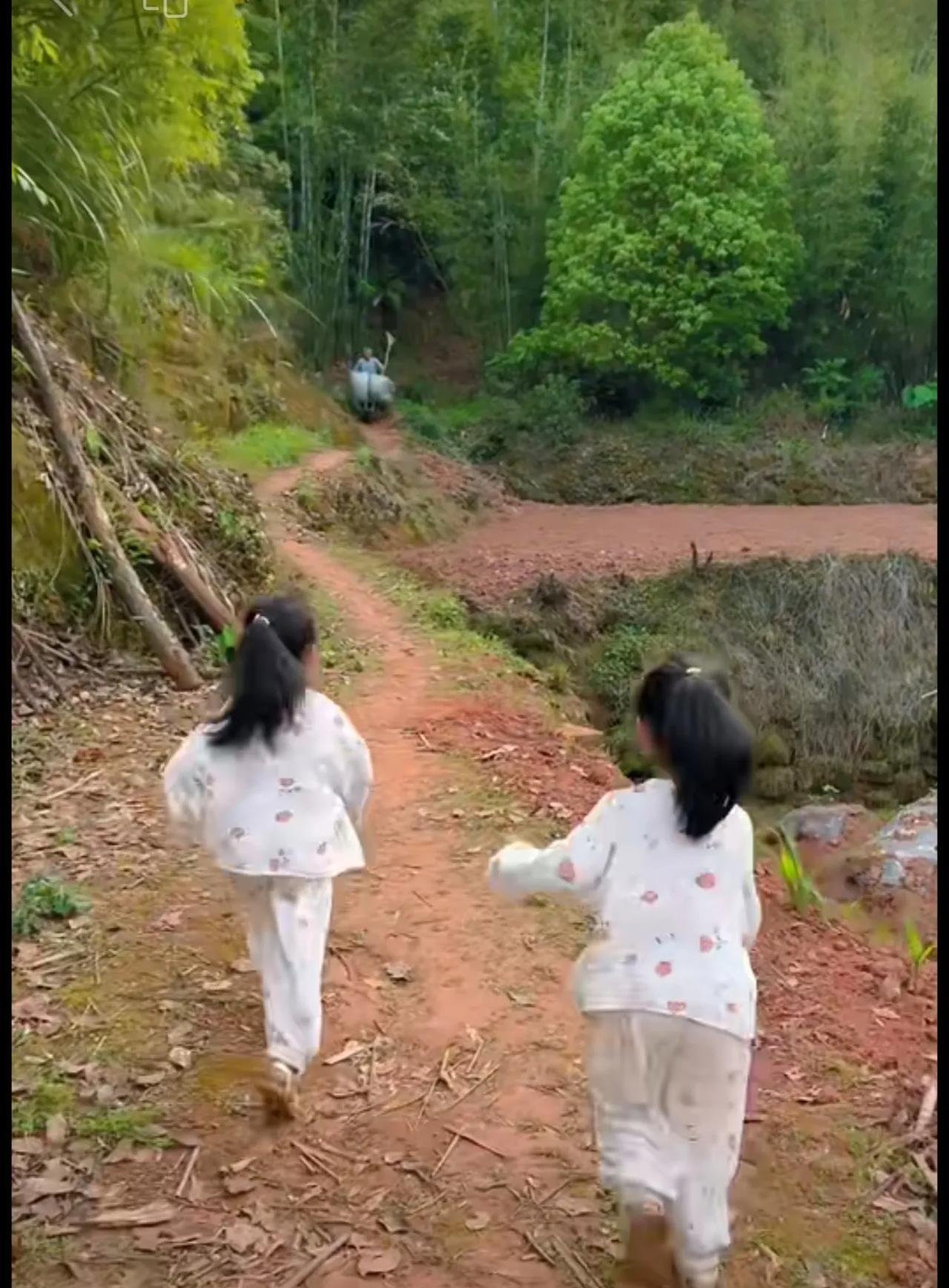 她俩在这儿等到太阳下山家公才回来…………#记录农村生活 #双胞胎 #隔代亲 #童