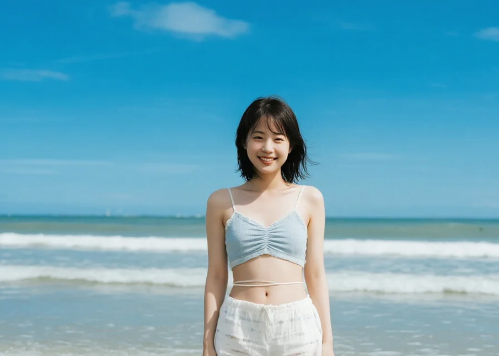 她迎着阳光走来的模样，像极了夏天的诗