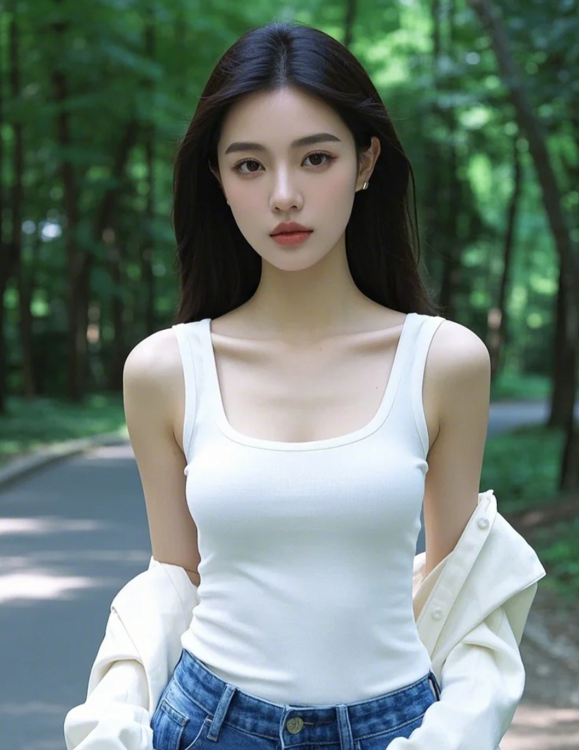 漫步林间，邂逅美女的静谧时光