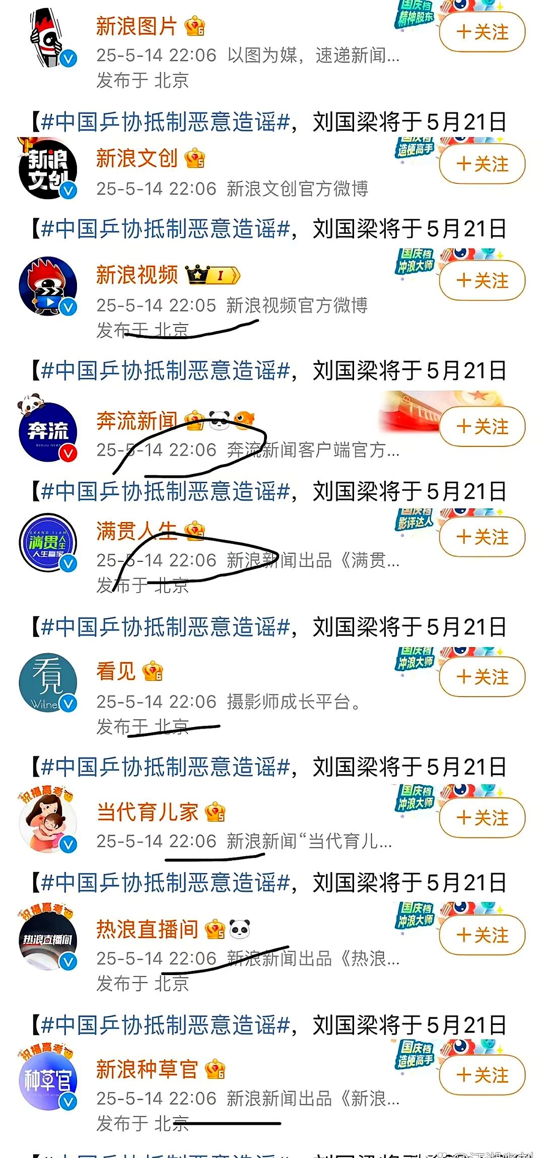 二十二点零六分，十几个蓝V同时发声。这同步率，像是奥运会上的花样游泳队。  内容