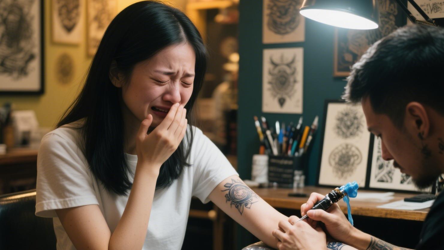 女子纹身捂住嘴不敢出声，怕被其他人嘲笑：没想到这么疼 生成图片