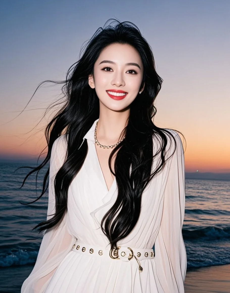 长裙与海平线，构成永恒黄昏画面