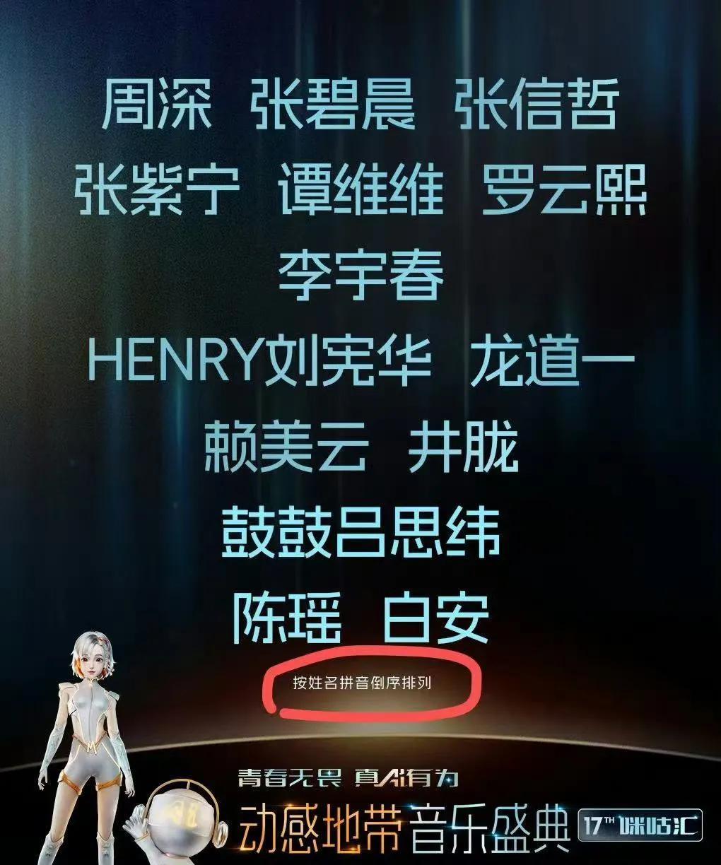 娱乐圈明星最新番位笑话：动感地带音乐盛典官宣方式太奇葩！
第一次听说按姓名拼音倒