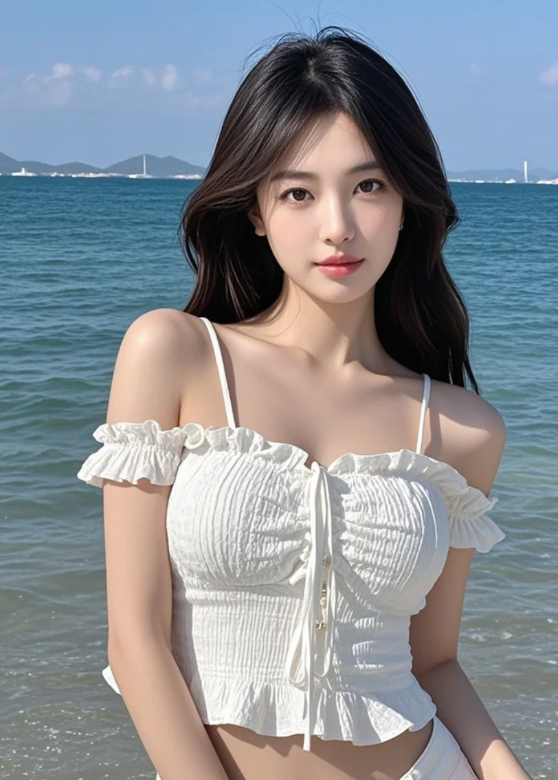 海天一色，她的身影成了最美的点缀