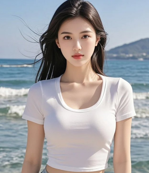 碧海蓝天之间，她的身影成了最亮的光点。