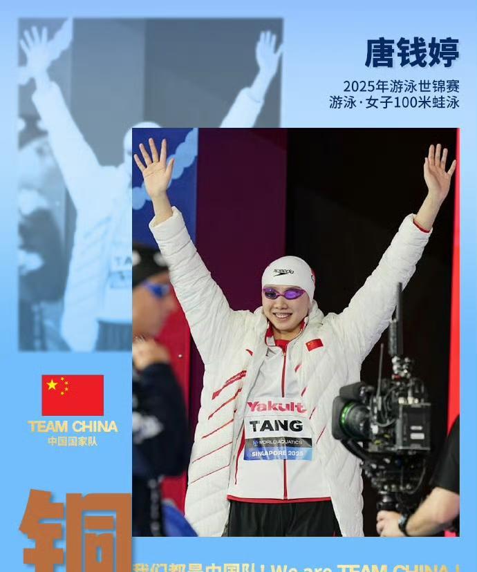 2025年游泳世锦赛，女子100米蛙泳决赛，中国选手@唐钱婷_ 1分05秒64获