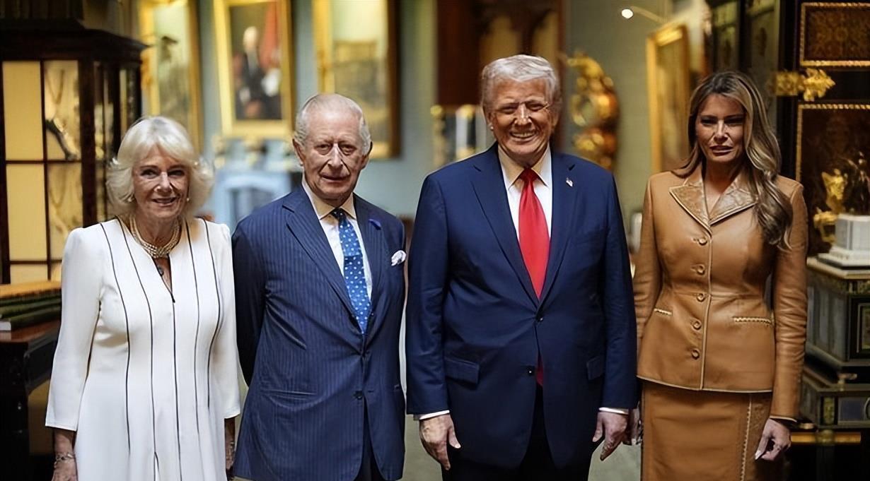 查尔斯老两口子和特朗普两口子的合影，如果查尔斯身旁站着的是黛安娜王妃。那就太般配
