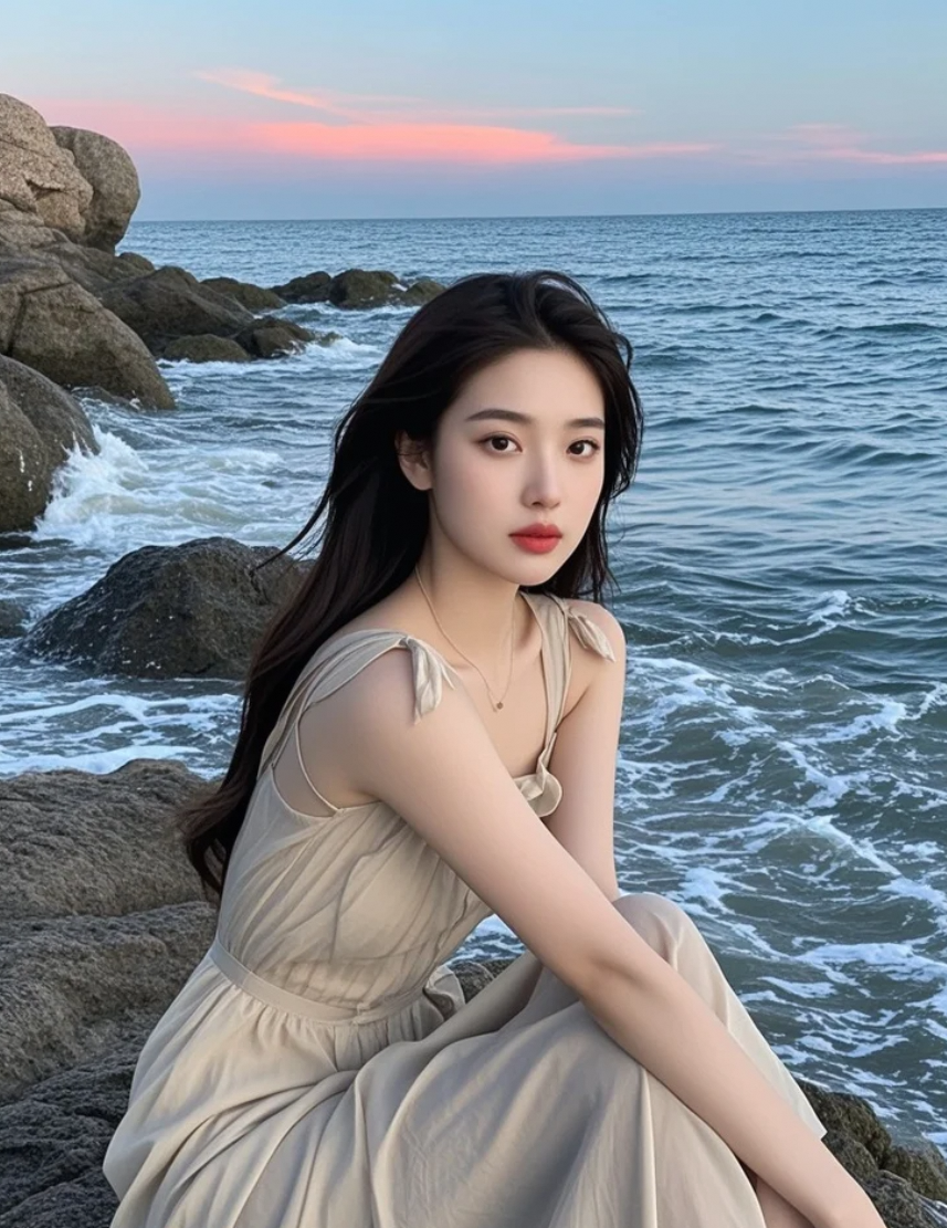 她在潮汐中抬眸，美得像一场旧梦