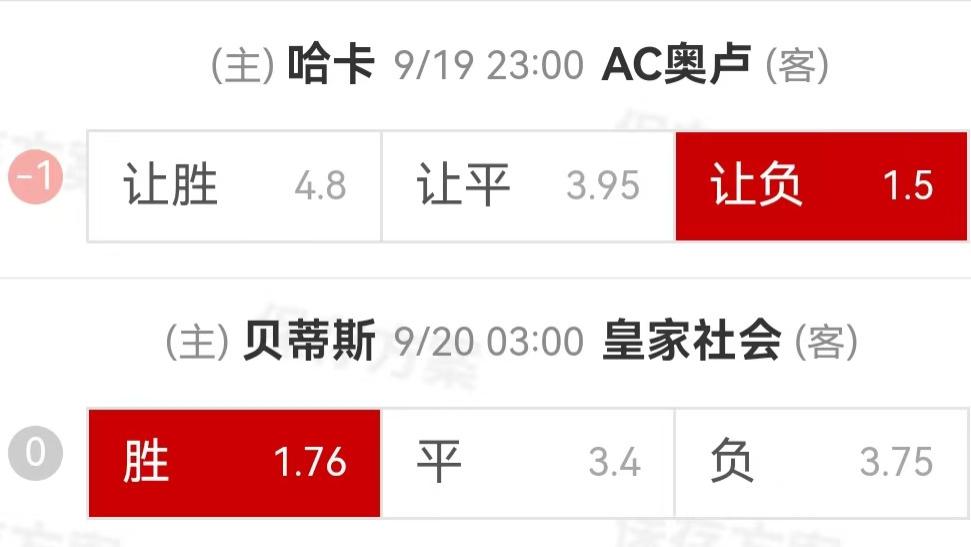 {一脚球}竞彩推荐：哈卡VSAC奥卢+皇家贝蒂斯VS皇家社会