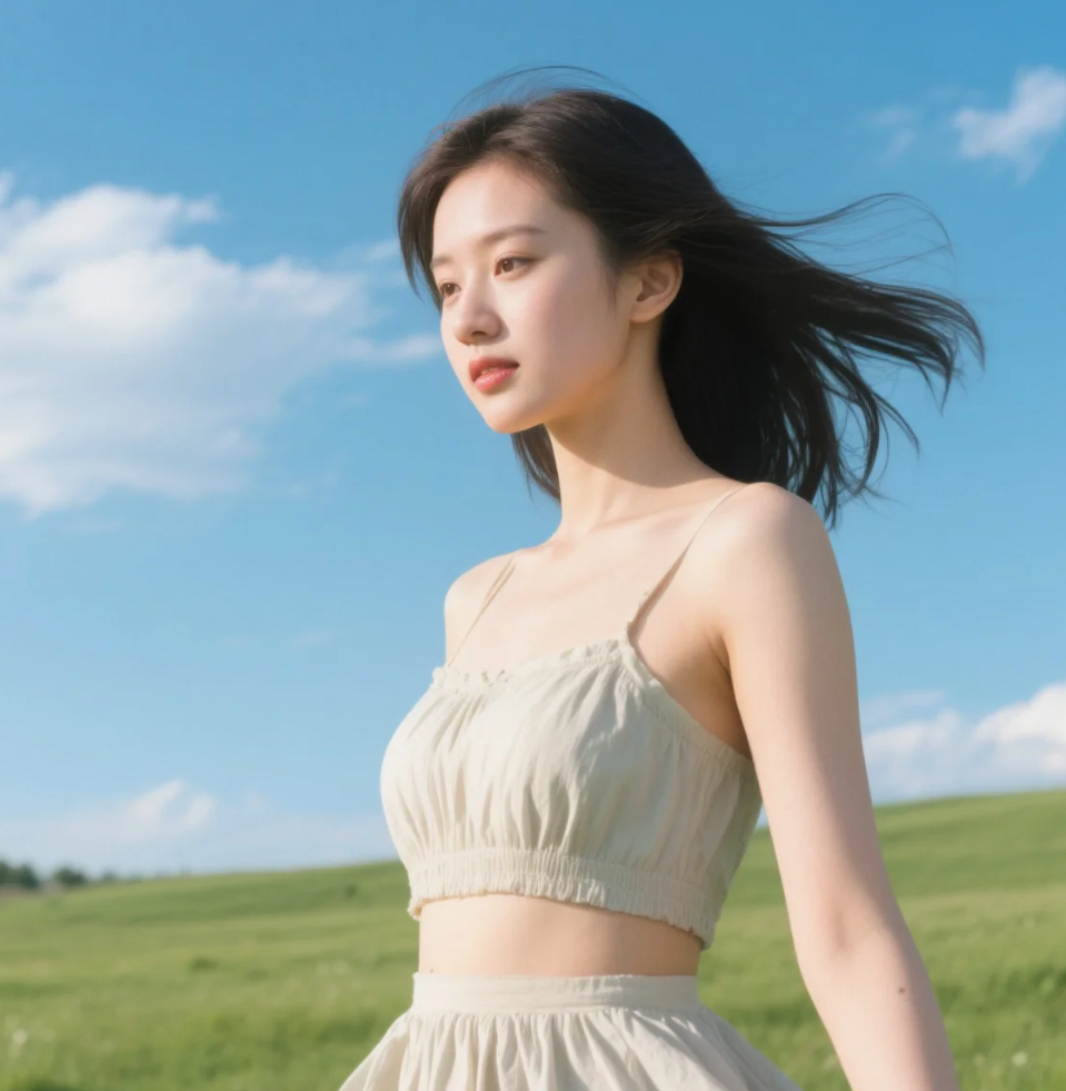 一望无际的绿意，衬托出她最纯粹的美丽。