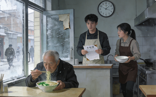 一老人在我的面馆蹭了3天面，我没找他要过钱，第4天，他叫了10个壮汉，把欠我钱的人拦在了我店门口