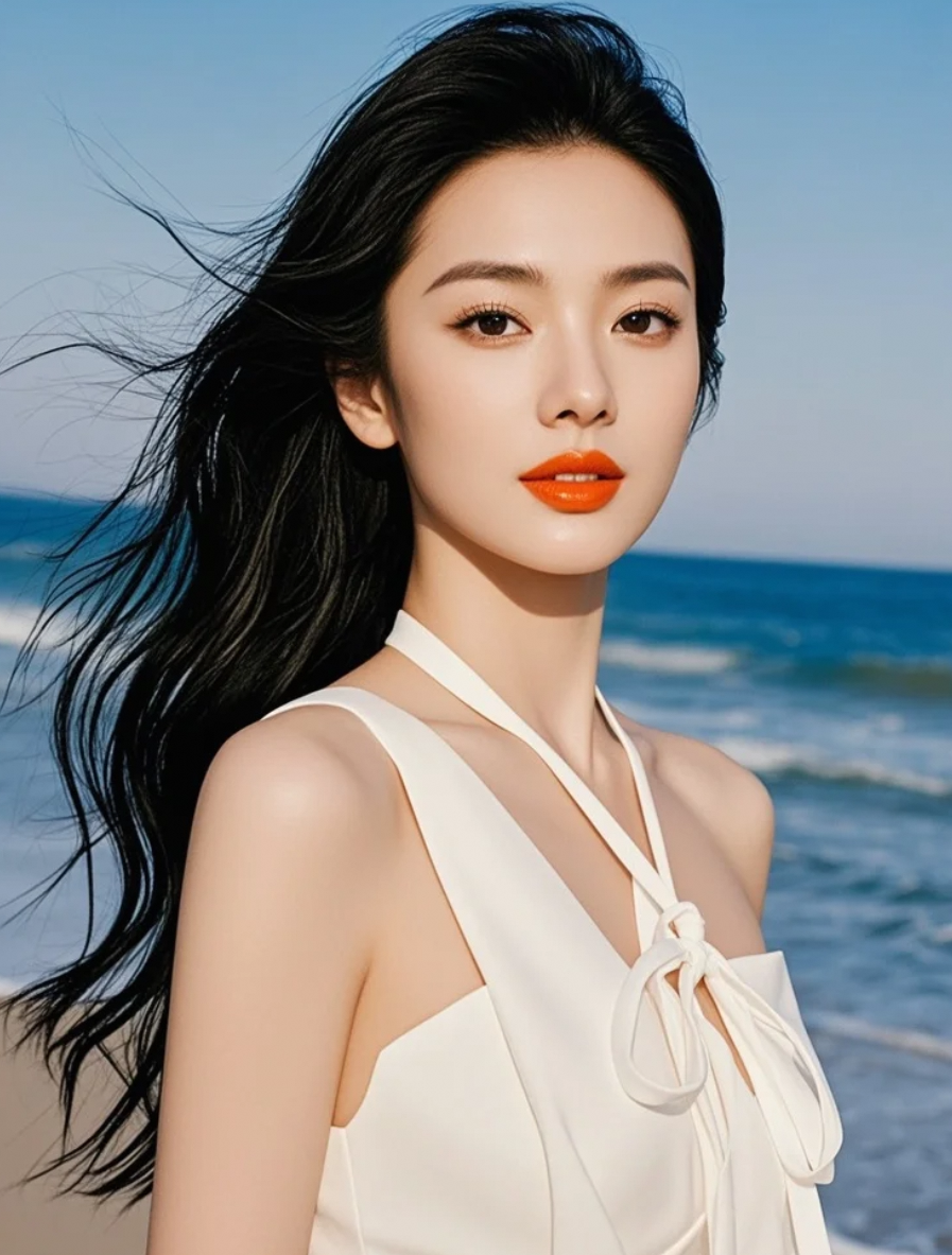 海边漫步：白裙与风的即兴之舞