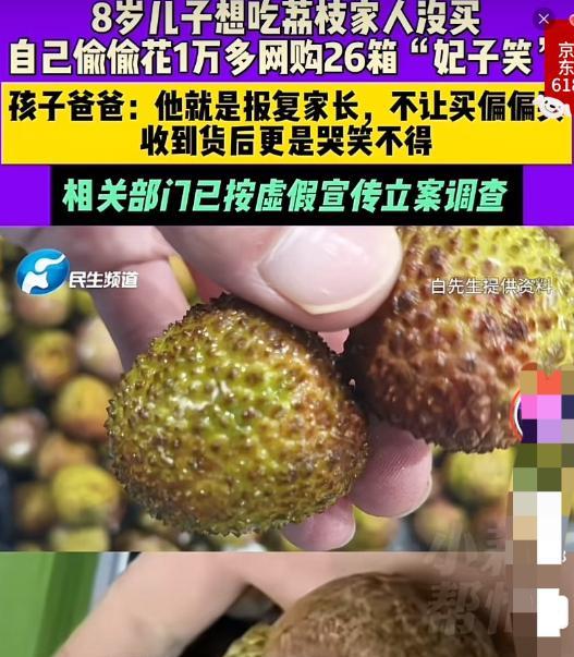 山东聊城，8岁小男孩想吃荔枝，因父母没给买，一口气偷偷网购了26箱荔枝“报复”父