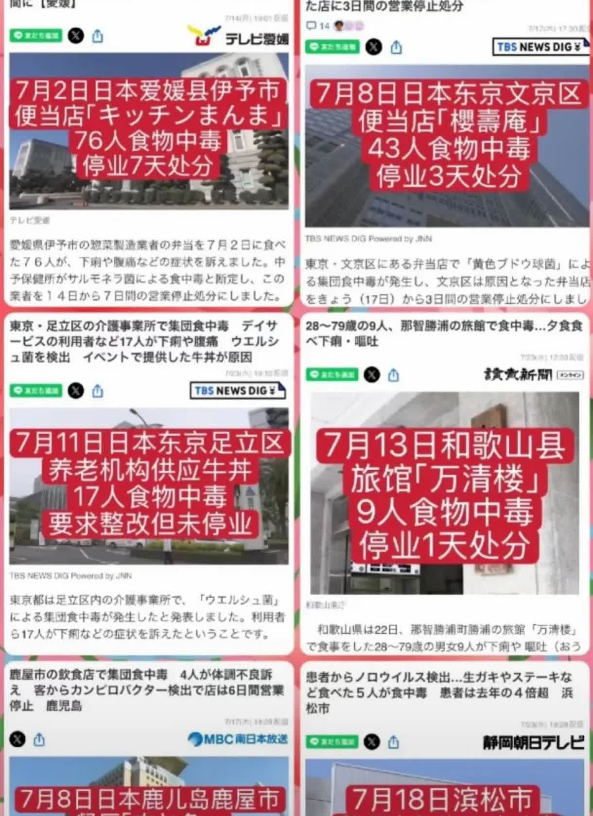 半年的时间，日本居然发生了这么多起食物中毒案件，我不禁有个疑问，日本的食品安全真