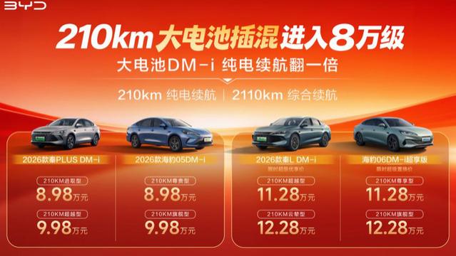 比亚迪加推4款210公里纯电续航插混车，轻松实现一周一充纯电通勤