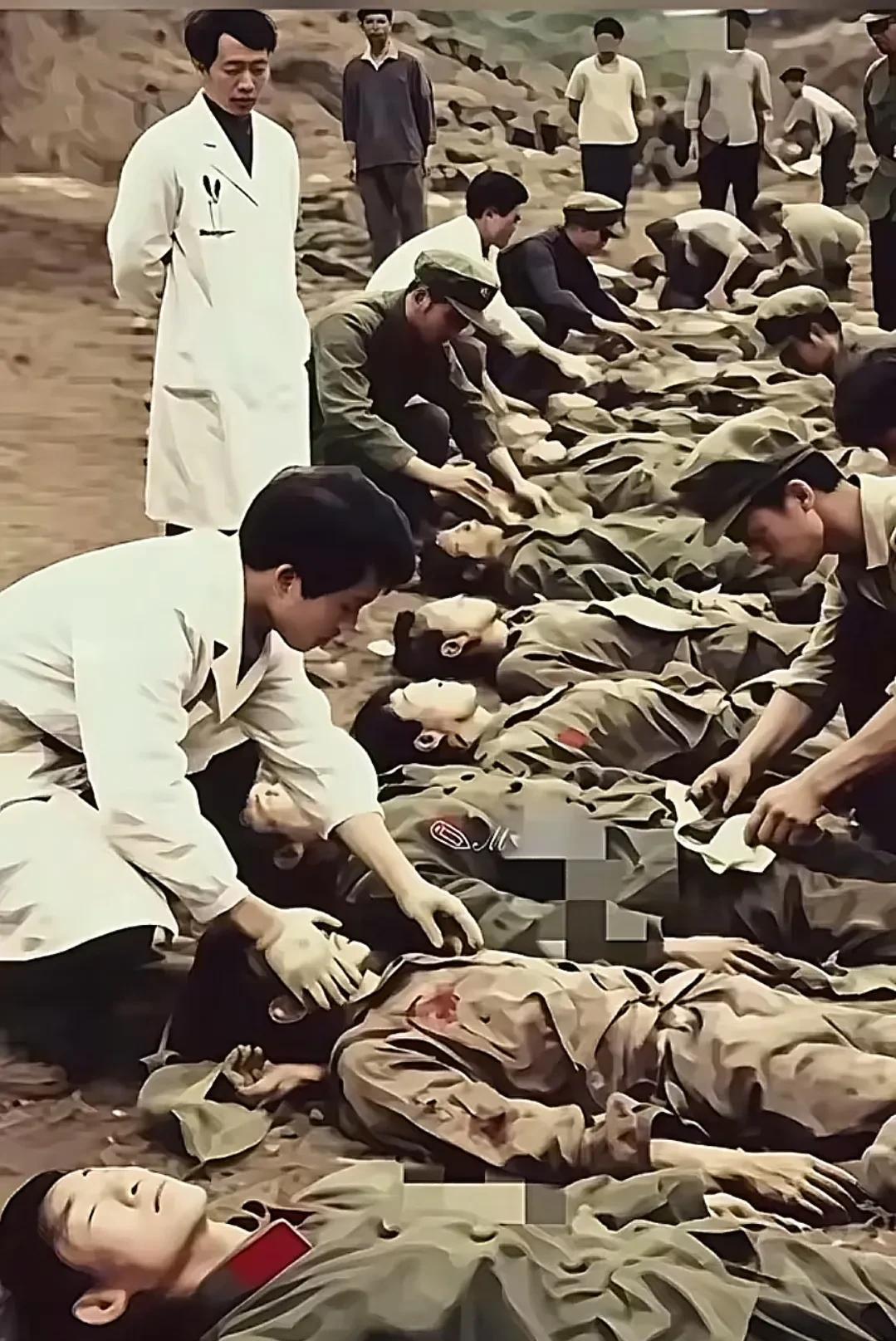 1984年4月28日，老山战场。那片土地上躺着的遗体，都是在收复老山战役中英勇牺