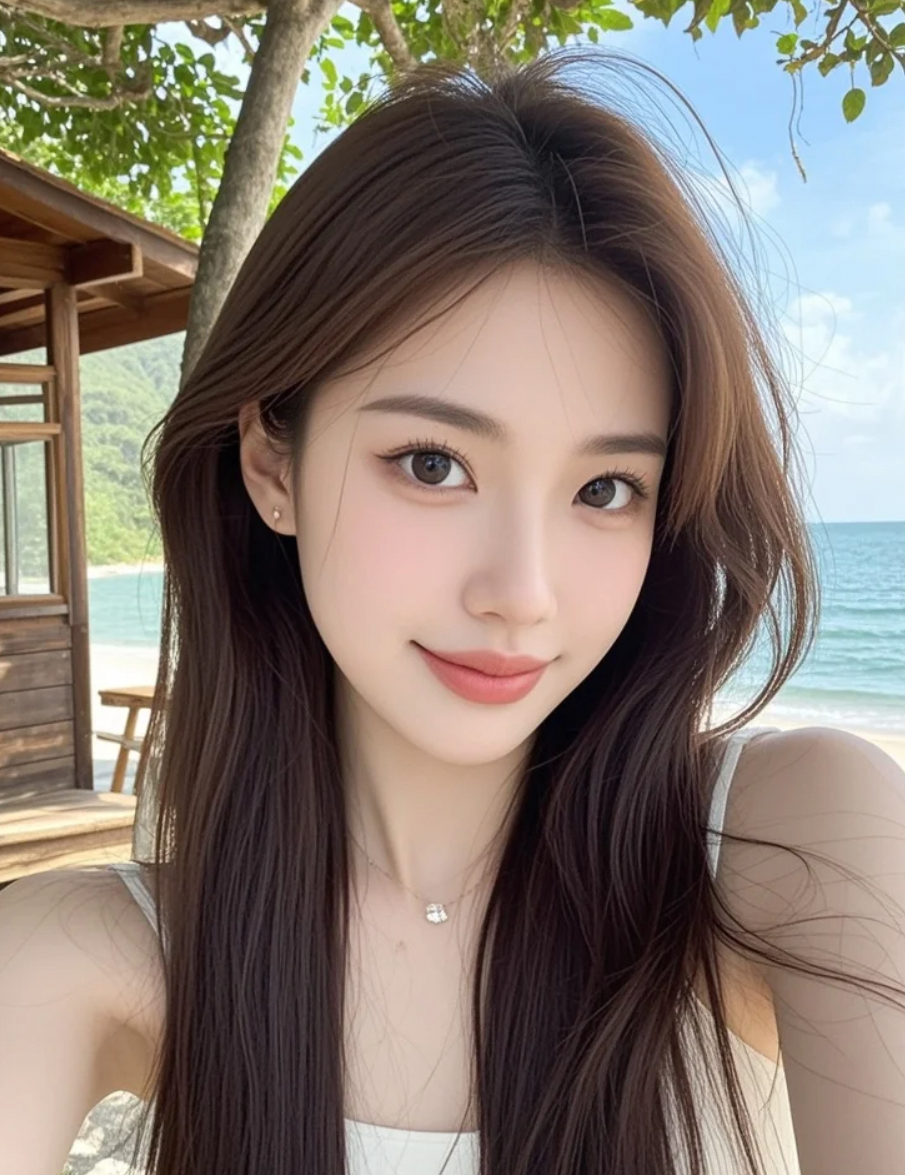 长发飘在海风里，美吗？等你点头～