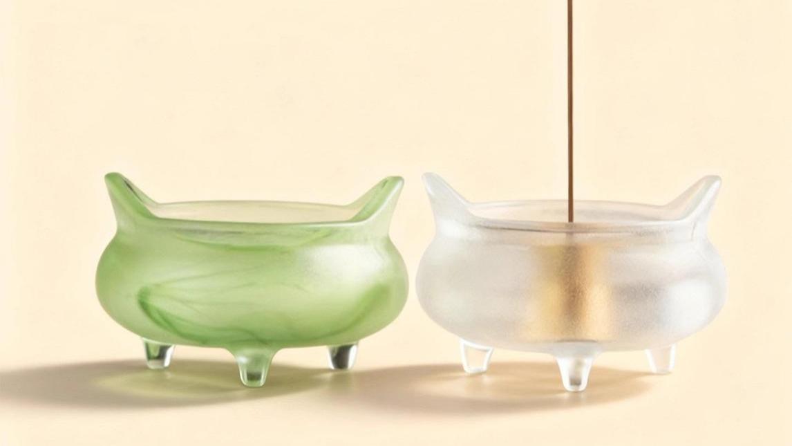 古法琉璃三足桥耳炉