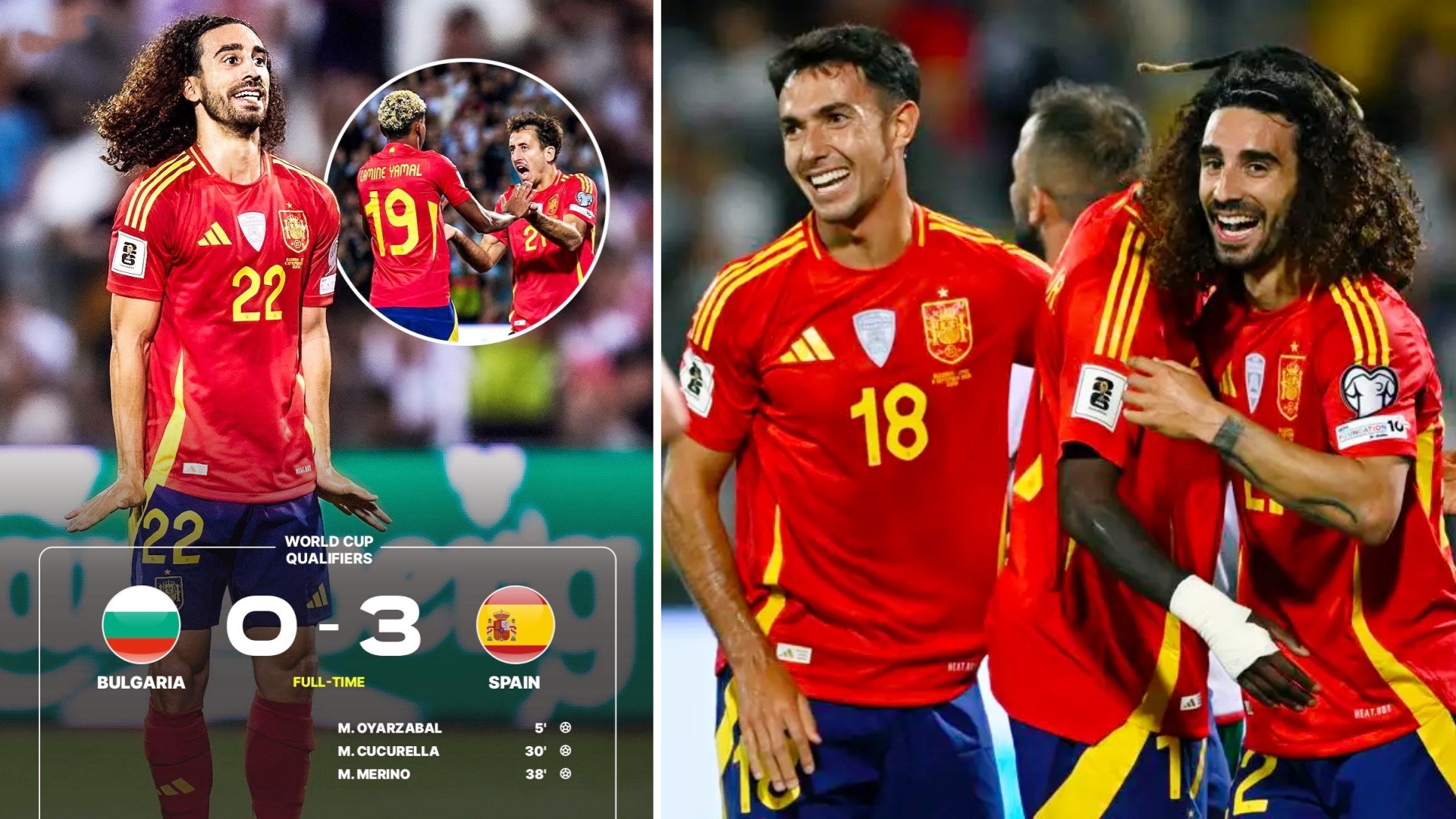 世预赛：西班牙客场3-0大胜保加利亚，轻松拿下首胜。
奥亚萨瓦尔、库库雷利亚以及
