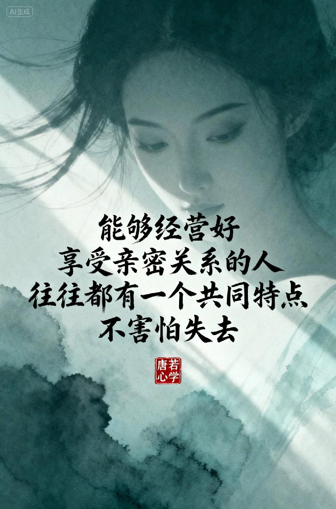 能经营好亲密关系和享受亲密关系的的人，都有一个共同点，不害怕失去。
知乎上有个提